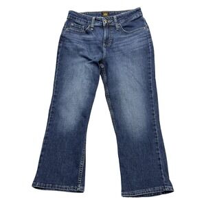Lee Capri Jeans Womens Size 4M (28x21 Fit) Mid Rise Stretch Dark Wash Denim